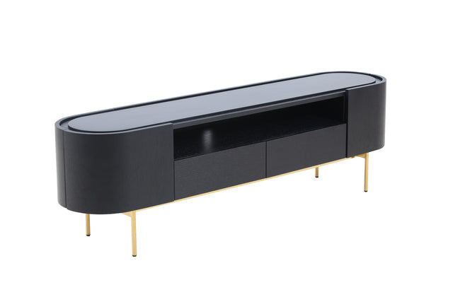 Vig Furniture Modrest Bowie - Mid-Century Modern Black Oak + Brass TV Stand