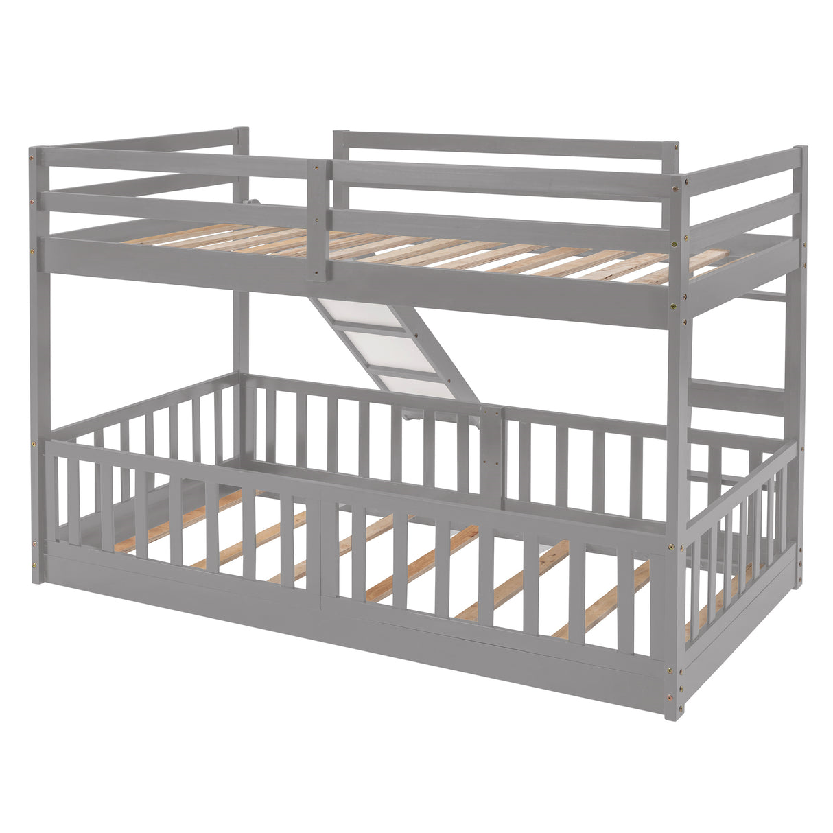 Twin Over Twin Bunk Bed with Slide and Ladder, Gray(Old SKU:LP000009AAE) - Home Elegance USA