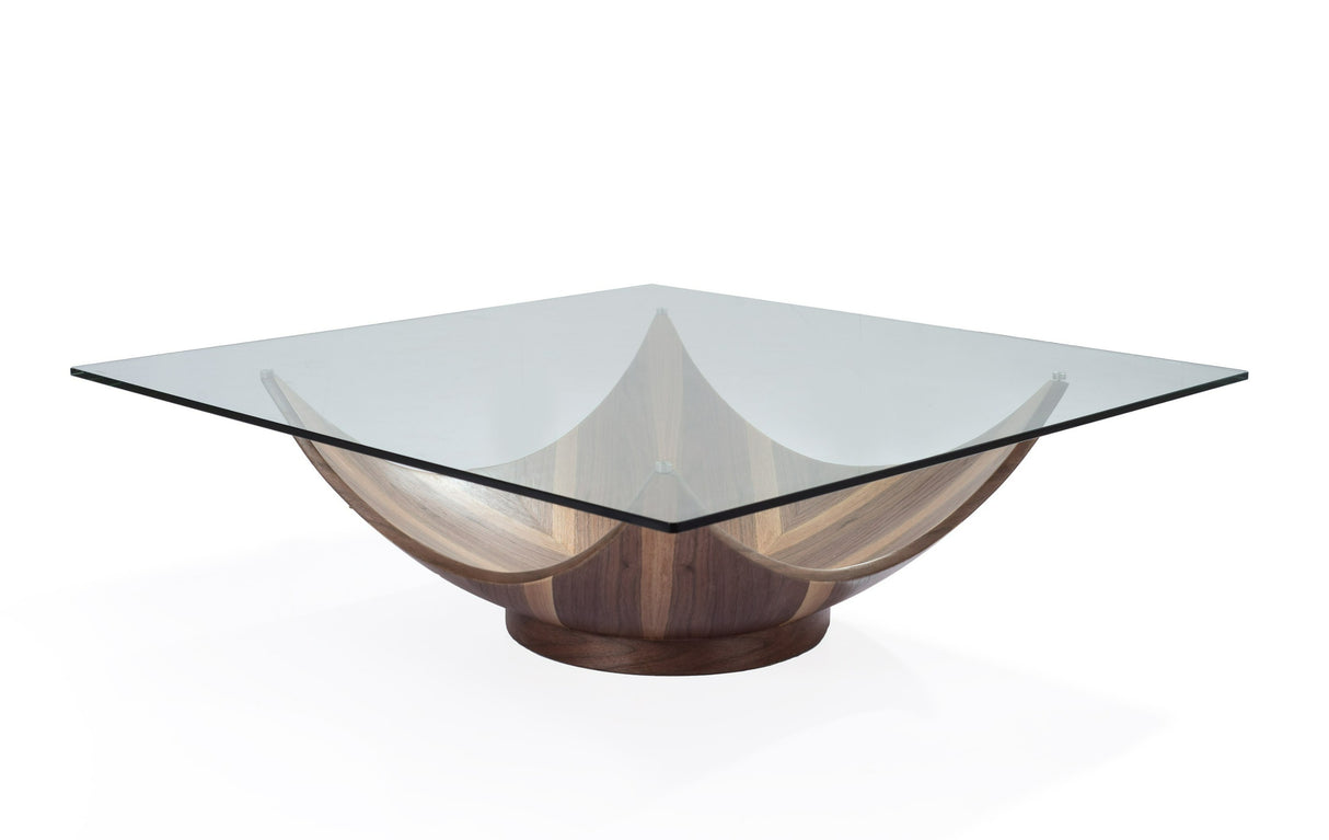 Modrest Sunset - Contemporary Glass + Walnut Square Coffee Table - Home Elegance USA