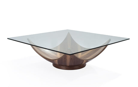 Modrest Sunset - Contemporary Glass + Walnut Square Coffee Table - Home Elegance USA