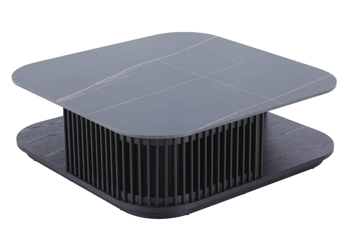 Vig Furniture Modrest Chip - Modern Black Ceramic + Black Ash Square Coffee Table
