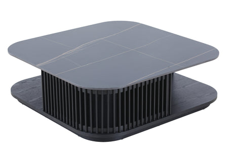 Vig Furniture Modrest Chip - Modern Black Ceramic + Black Ash Square Coffee Table