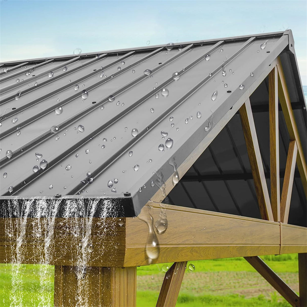 12'x14' Hardtop Gazebo Outdoor Aluminum Gazebo with Galvanized Steel Gable Canopy for Patio Decks Backyard (Yellow - Brown) | Home Elegance USA