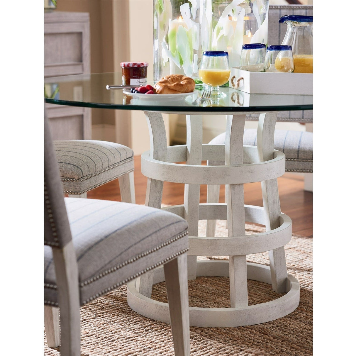 Escape Round Dining Table Sandbar Finish with Glass Top (44" or 54") – Universal