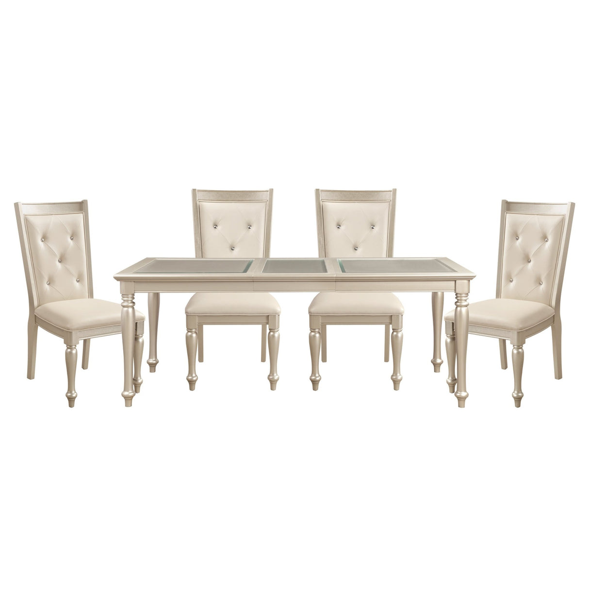 Traditional Design Silver Finish Dining Table 1pc Extension Leaf Glass Insert Top Formal Dining Room Furniture - Home Elegance USA