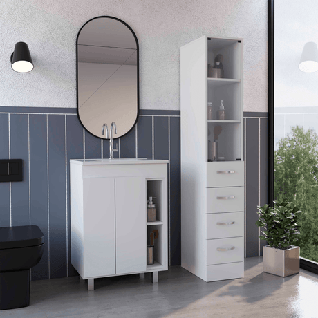 Montana 2 Piece Bathroom Set,  Acra Free Standing Vanity + Magna Linen Cabinet , White