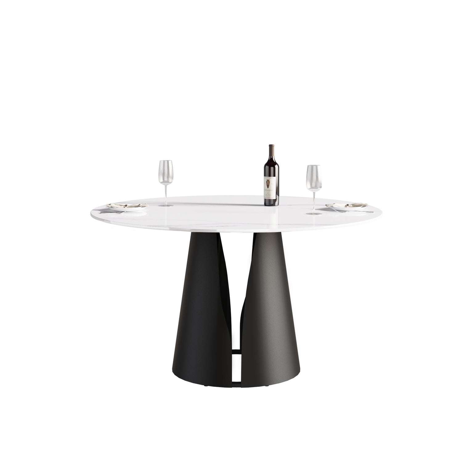 53.15"Modern artificial stone round black carbon steel base dining table - can accommodate 6 people | Home Elegance USA