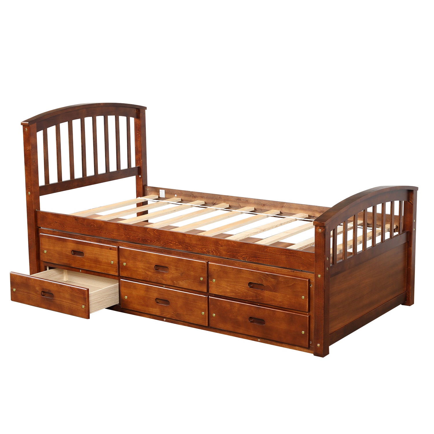 Orisfur. Twin Size Platform Storage Bed Solid Wood Bed with 6 Drawers - Home Elegance USA
