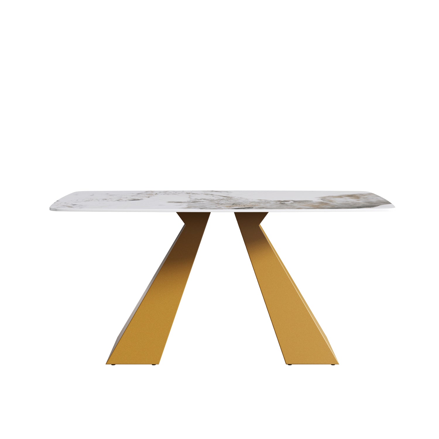 63"Modern artificial stone pandora white curved golden metal leg dining table - 6 people | Home Elegance USA