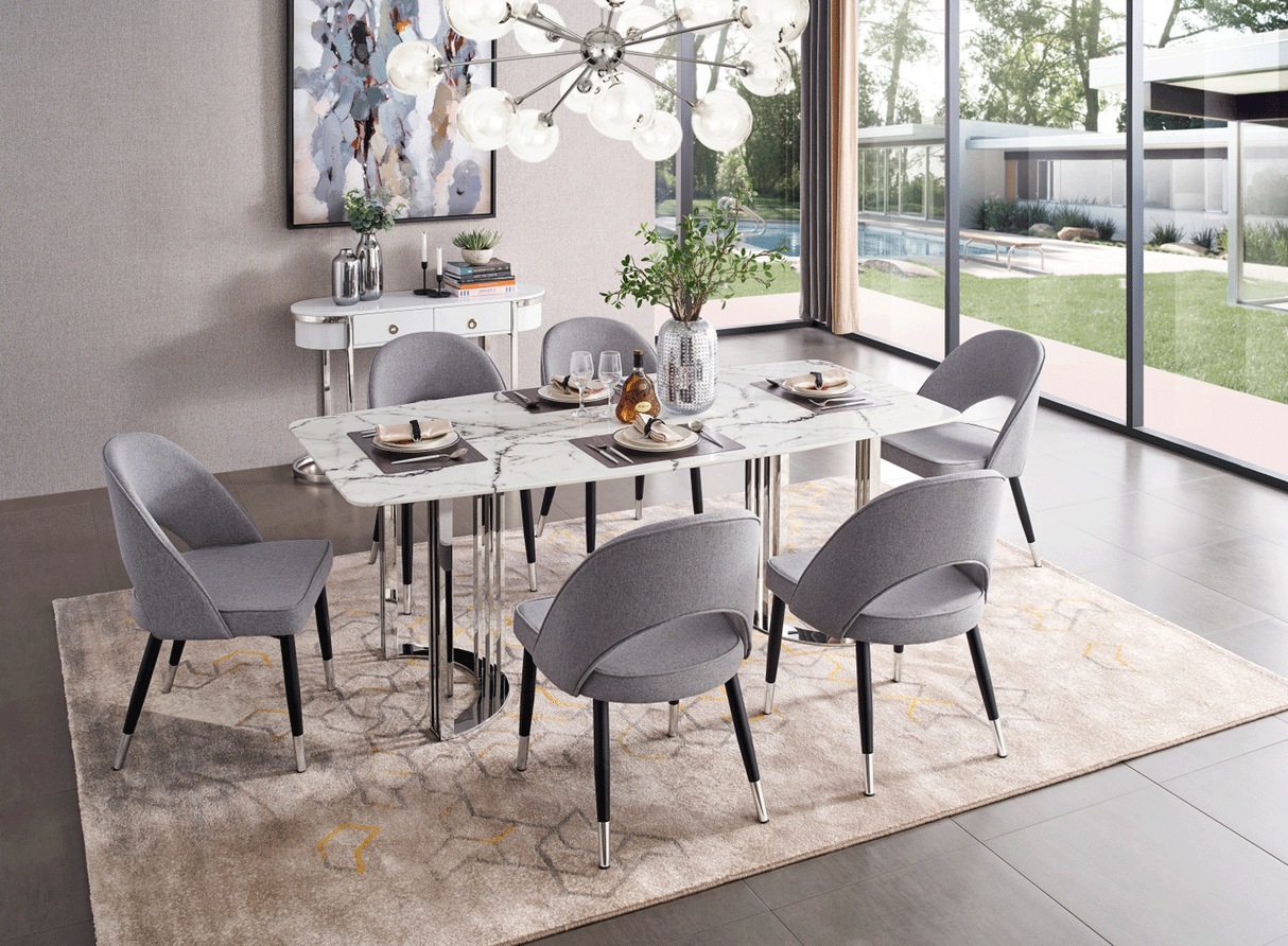 131 Silver Marble 8 Piece Dining Room Set W - 1Ext In Silver - 131Diningtabless - 8Set | ESF | Home Elegance USA