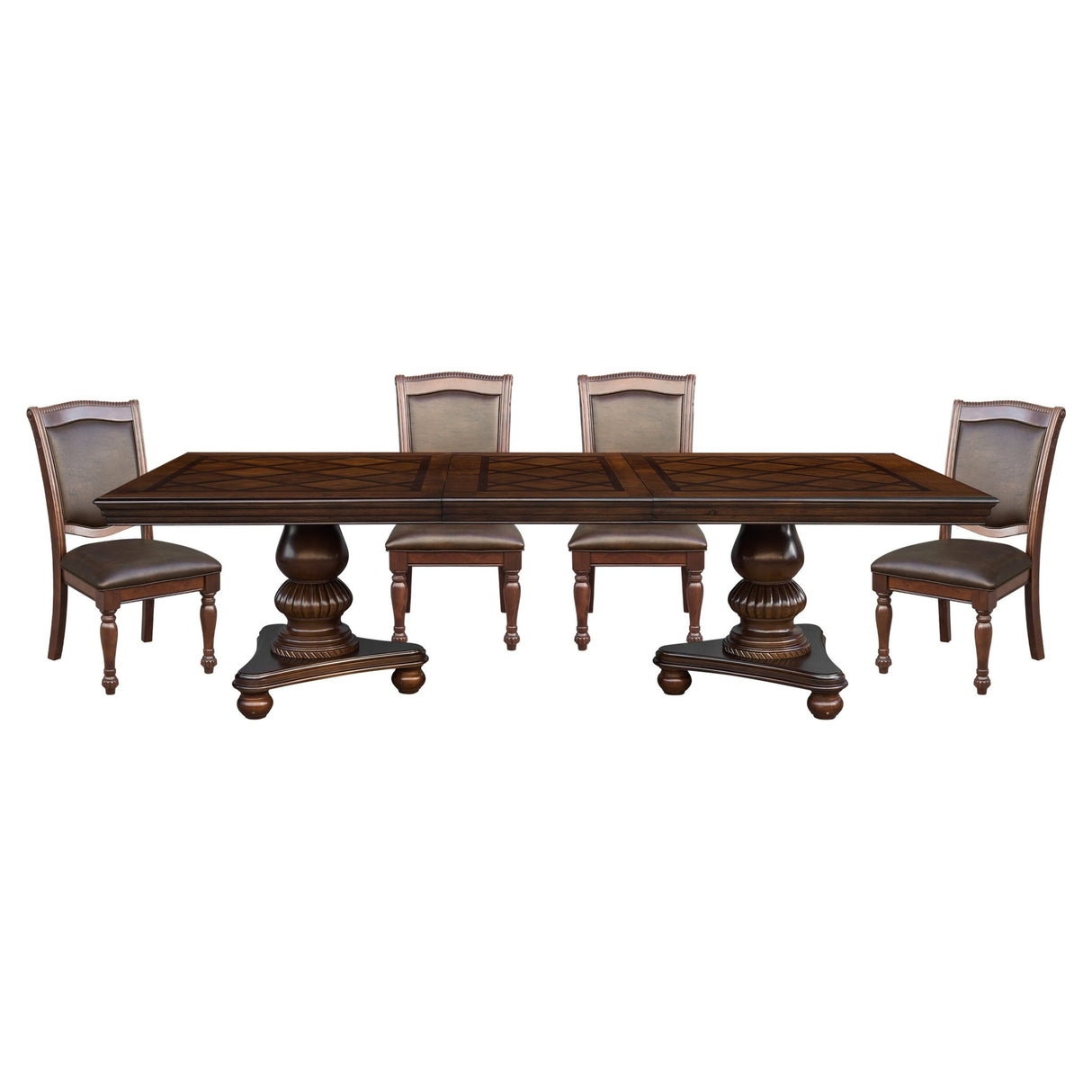 Traditional Dining Table 1pc Brown Cherry Finish Double Pedestal Base Separate Extension Leaf Dining Furniture - Home Elegance USA