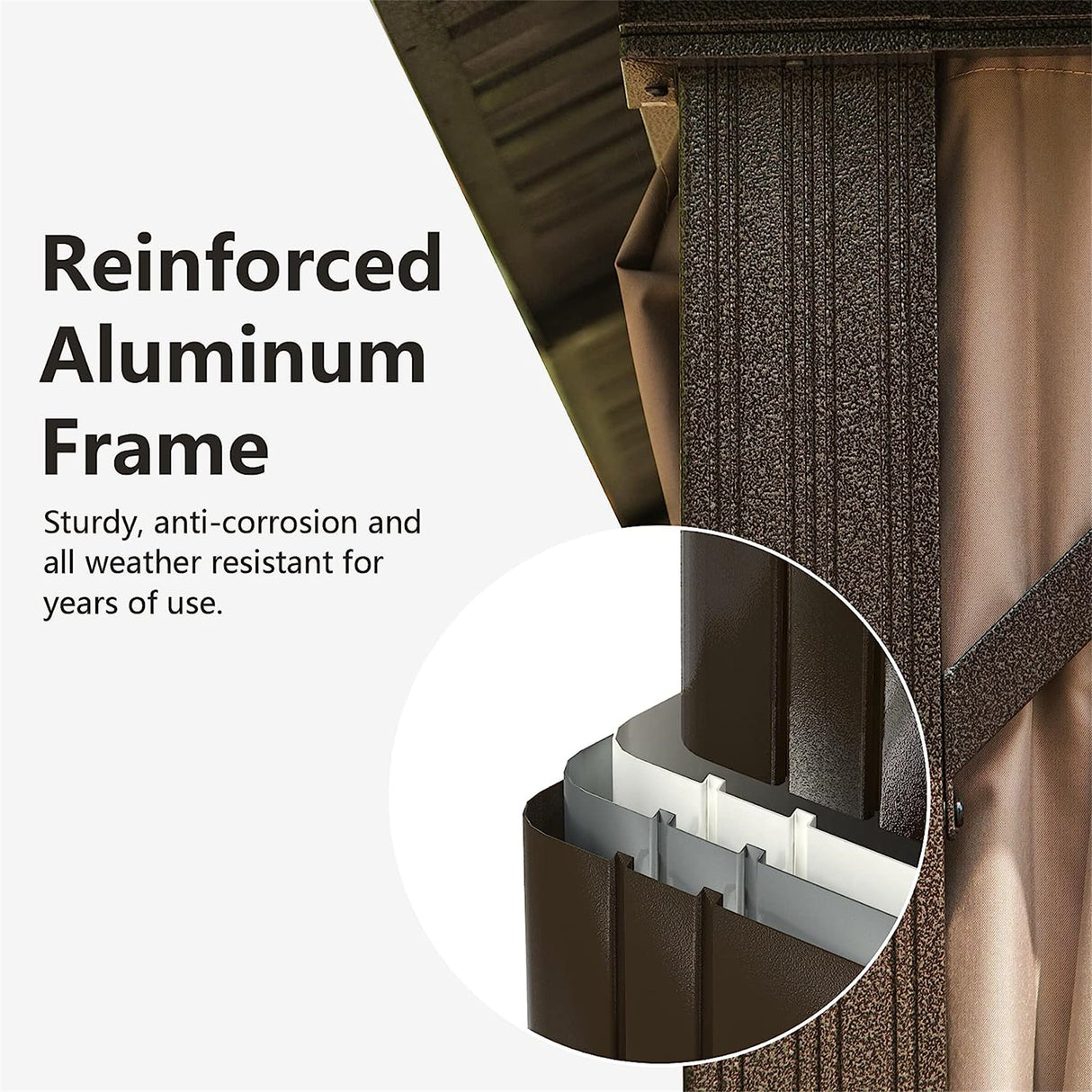 Dark Brown 10'x12' Outdoor Steel Roof Gazebo: Aluminum Frame, Netting & Curtains - Perfect for Garden, Patios, Lawns, Parties | Home Elegance USA