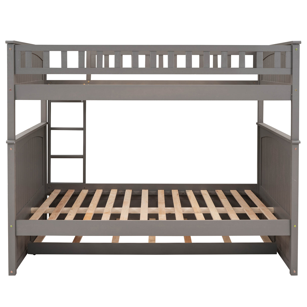 Full Over Full Bunk Bed with Twin Size Trundle, Pine Wood Bunk Bed with Guardrails, Brushed Gray(Old SKU:LP000044AAN) - Home Elegance USA