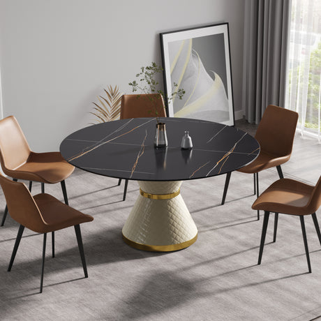 59.05"Modern artificial stone round white carbon steel base dining table - can accommodate 6 people | Home Elegance USA