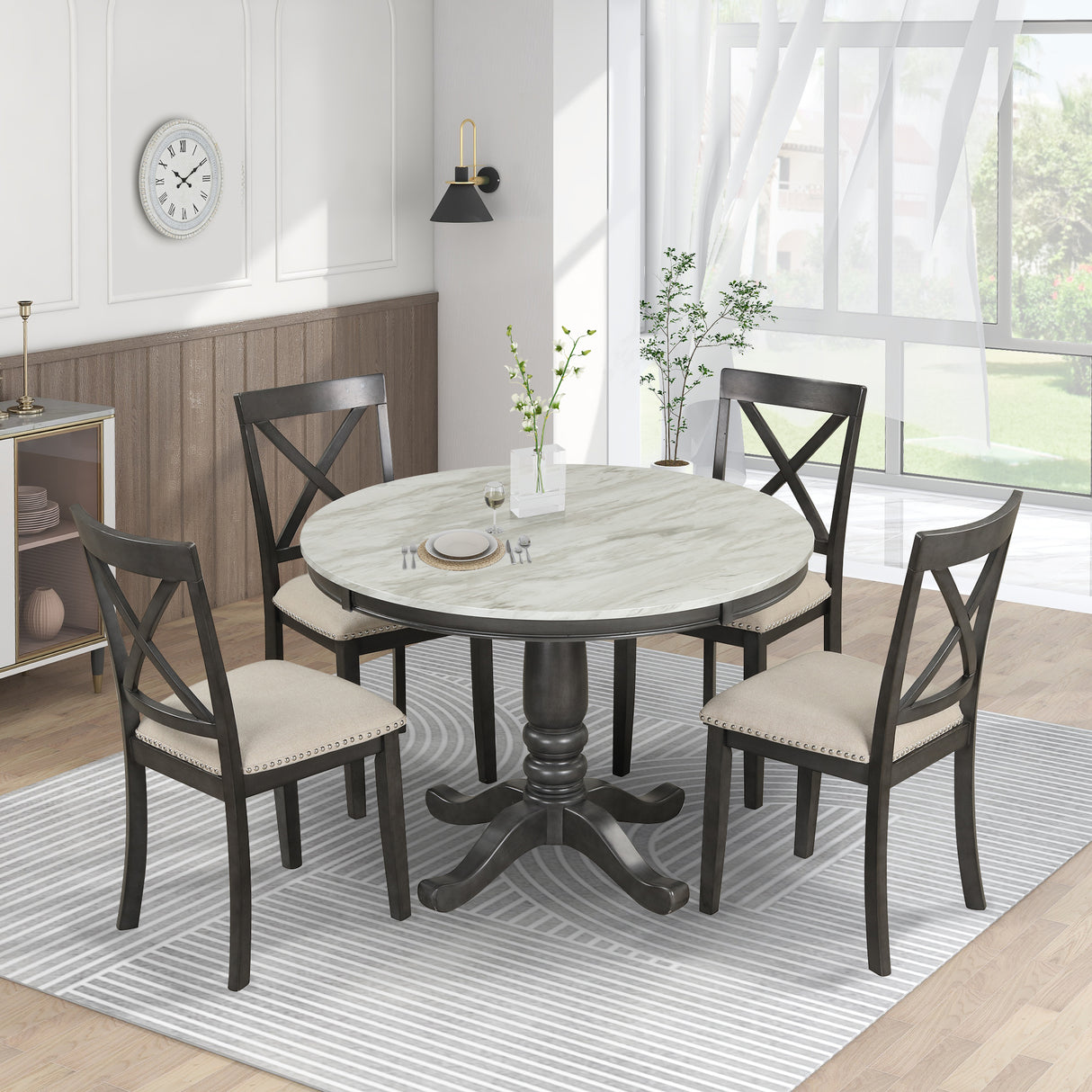 Orisfur. 5 Pieces Dining Table and Chairs Set for 4 Persons, Kitchen Room Solid Wood Table with 4 Chairs - Home Elegance USA
