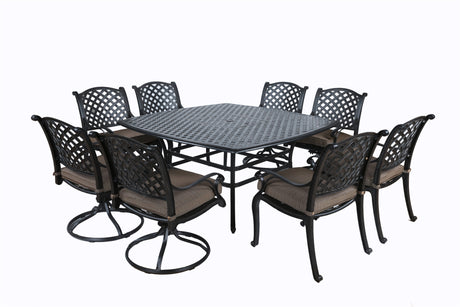 Square 8 - Person 64" Long Aluminum Dining Set with Cushions