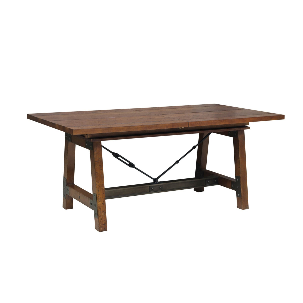 Unique Look Wood Framing 1pc Dining Table w Extension Leaf Industrial Design Casual Dining Furniture - Home Elegance USA