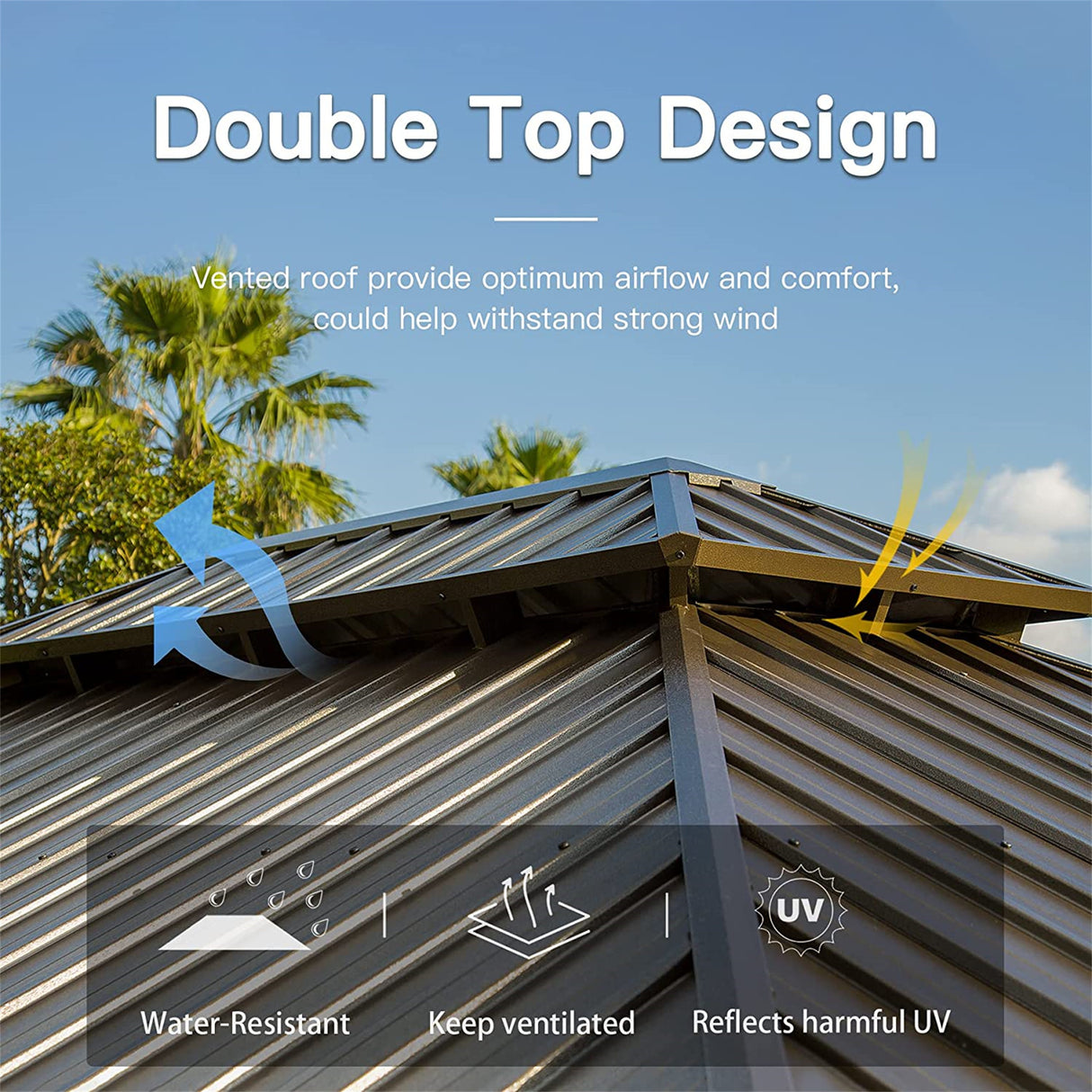 12'x14' Hardtop Gazebo with cedar frame, steel roof, and netting for outdoor use in patios and lawns. | Home Elegance USA