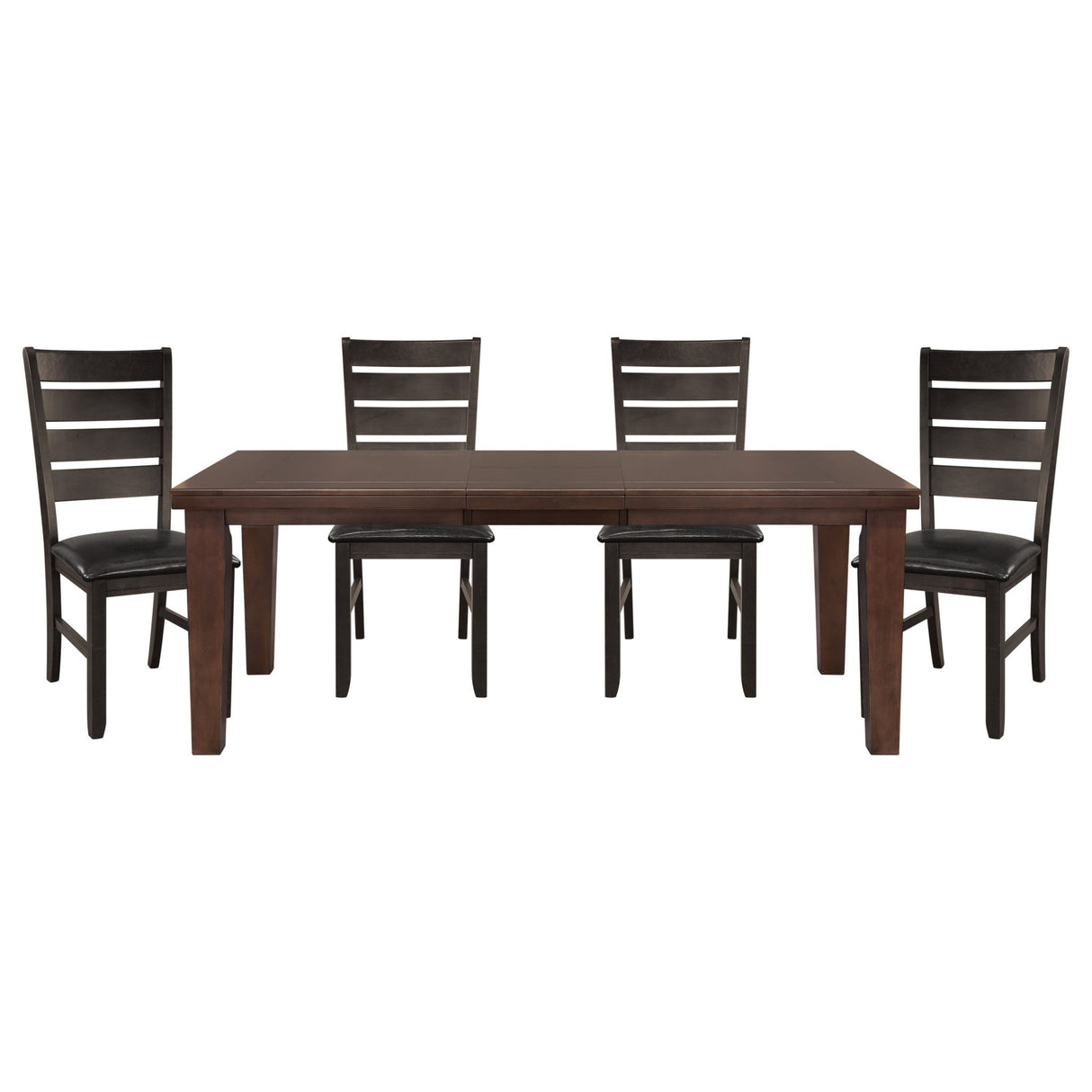 Contemporary Dark Oak Finish Dining 5pc Set Table w Self-Storing Leaf and 4x Side Chairs Solid Clean Lines Design Furniture - Home Elegance USA