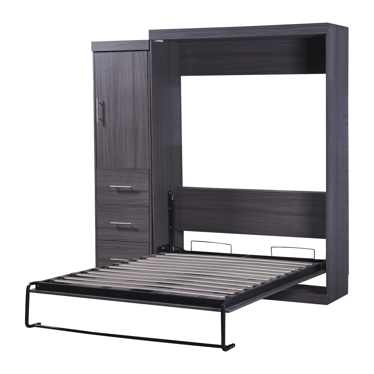 Full Size Murphy Bed with Wardrobe and Drawers, Storage Bed, can be Folded into a Cabinet, Gray - Home Elegance USA