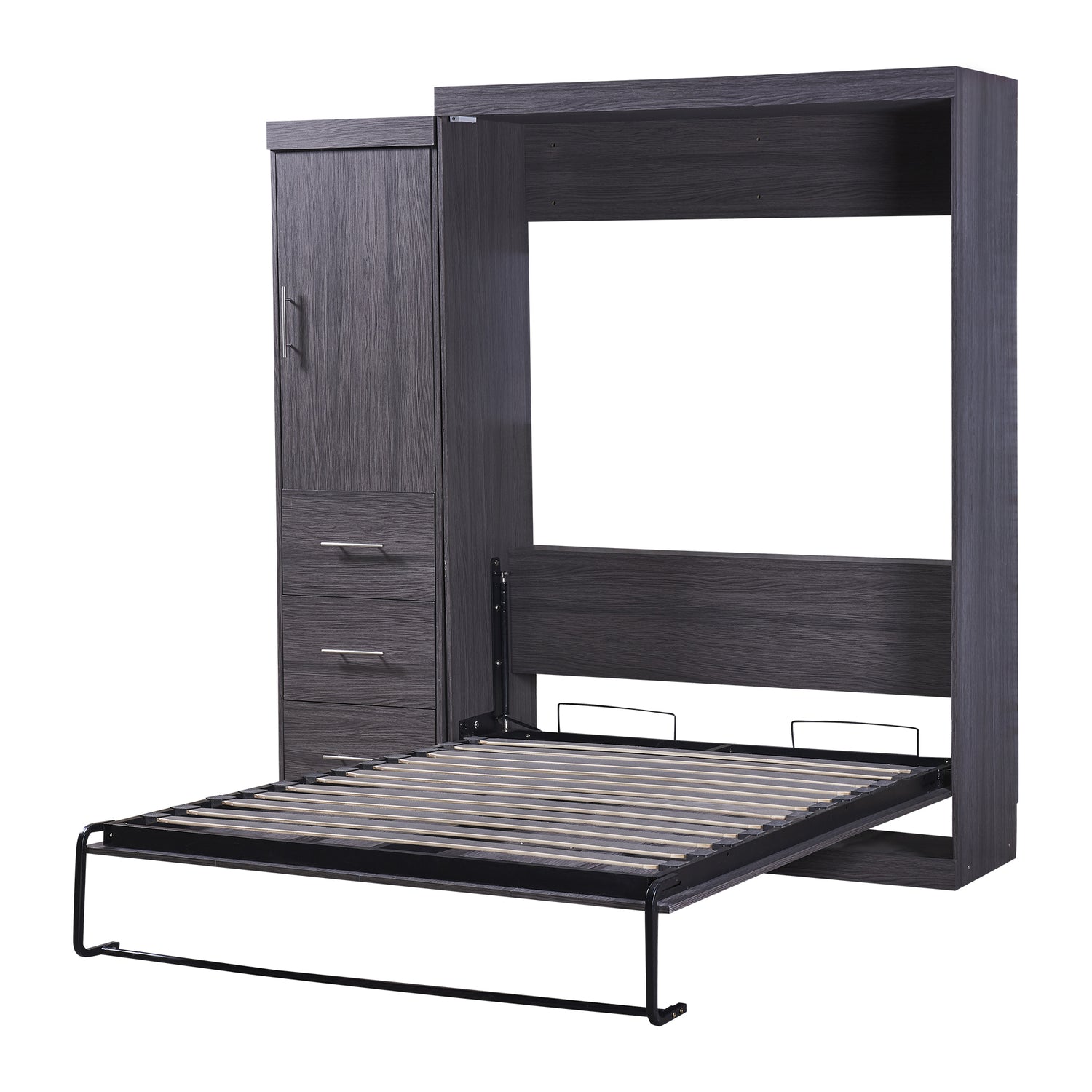Full Size Murphy Bed with Wardrobe and Drawers, Storage Bed, can be Folded into a Cabinet, Gray - Home Elegance USA