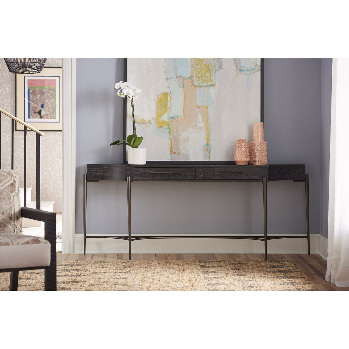 Oslo Console Table Onyx Finish Mid-Century Accent | Universal