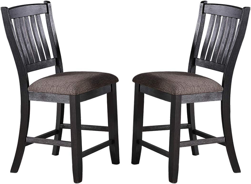 Transitional Dining Room 7pc Set Dark Coffee Rubberwood Counter Height Dining Table w 2x Shelfs and 6x High Chairs Fabric Upholstered seats Unique Back Counter Height Chairs - Home Elegance USA