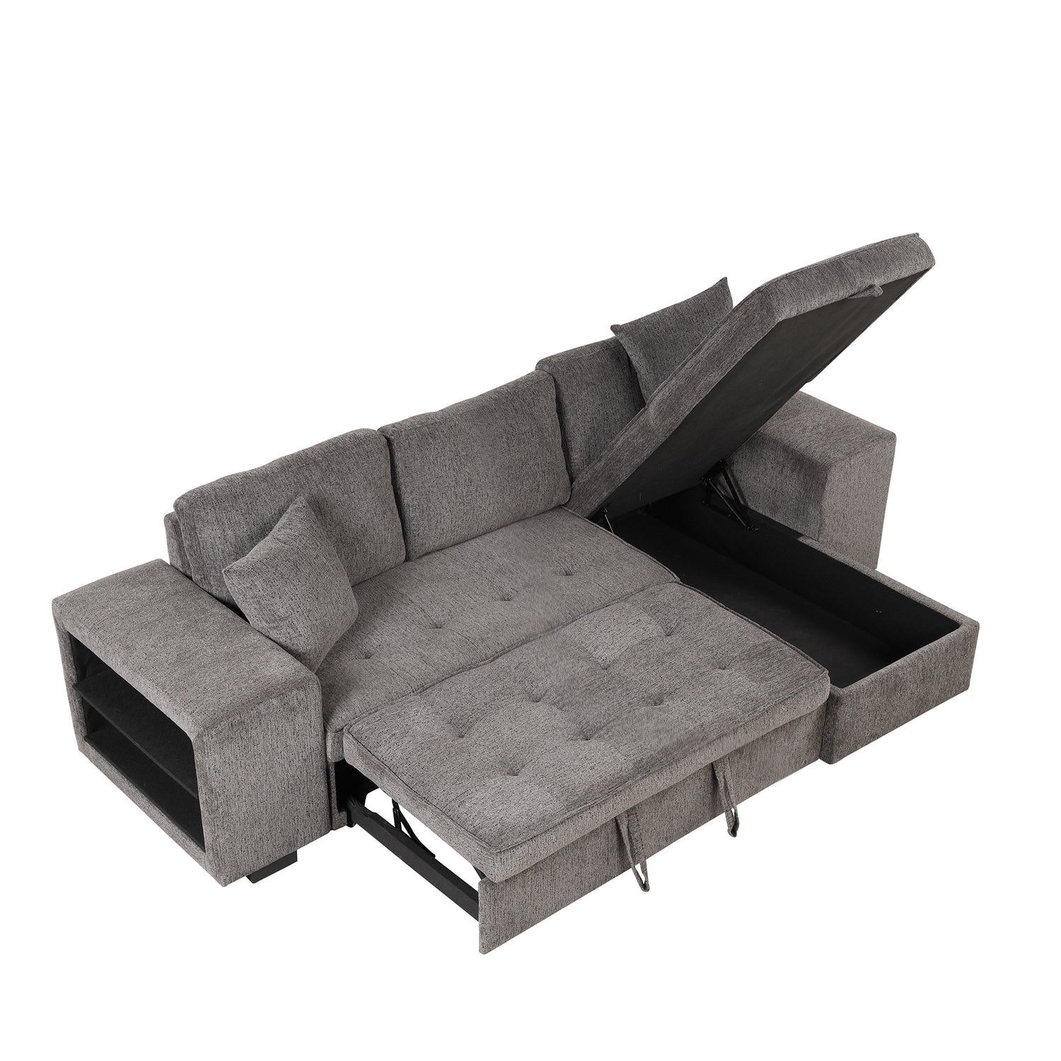 104" Modern L-Shape 3 Seat Reversible Sectional Couch, Pull Out Sleeper Sofa with Storage Chaise and 2 Stools for Living Room Furniture Set,Knox Charcoal (old sku:SG000431AAA) - Home Elegance USA
