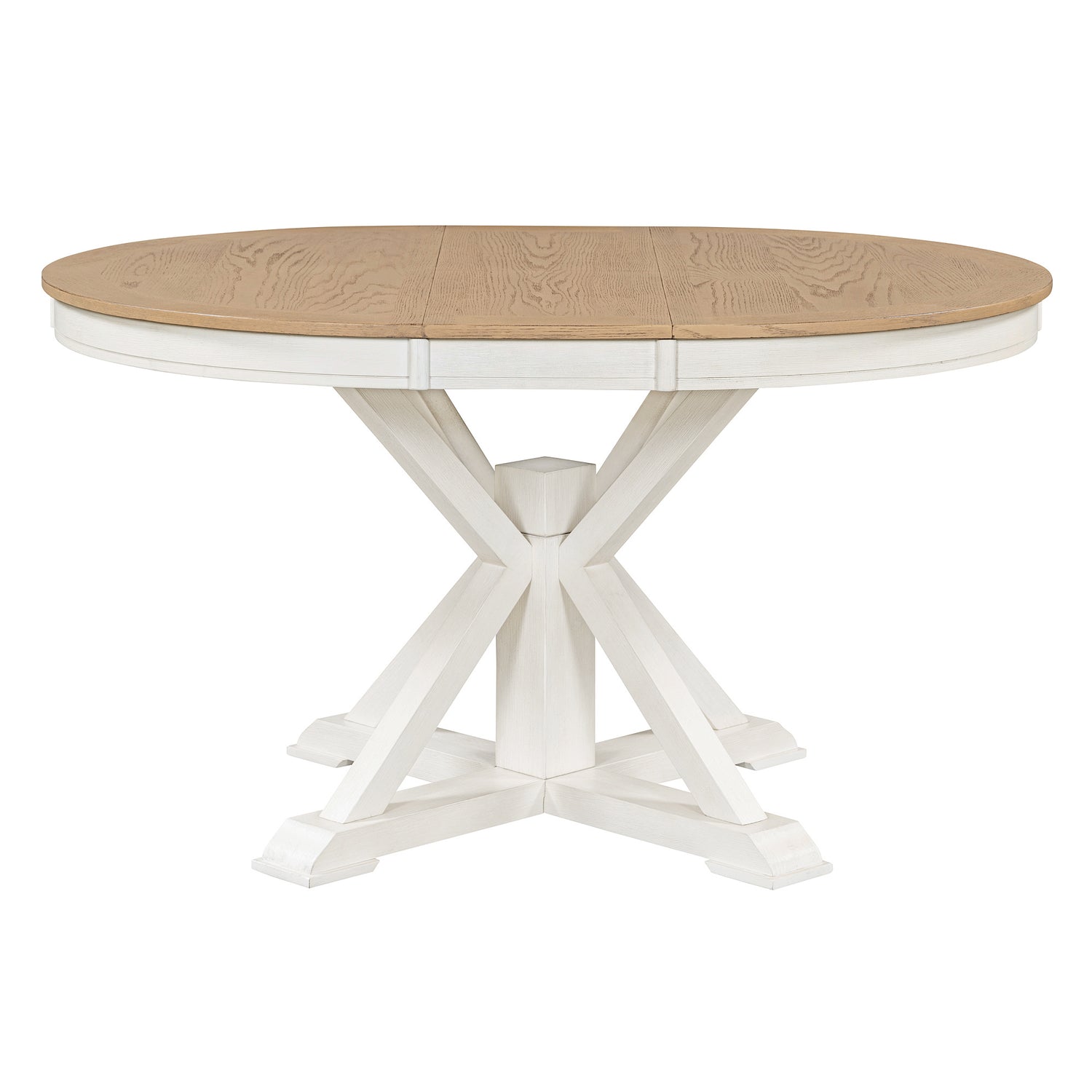 TREXM Functional Furniture Retro Style Dining Table Set with Extendable Table and 4 Upholstered Chairs for Dining Room and Living Room (Oak Natural Wood + Off White)