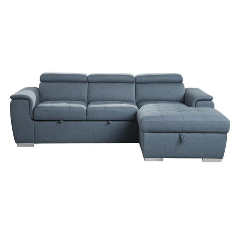 Berel 2 - Piece Sectional With Pull - Out Bed And Adjustable Headrests In Blue 9355Bu*22Lrc | Homelegance | Home Elegance USA