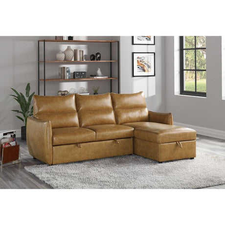 Delara 2 - Piece Reversible Sectional With Pull - Out Bed And Hidden Storage In Brown 9358Sd*Sc | Home Elegance USA