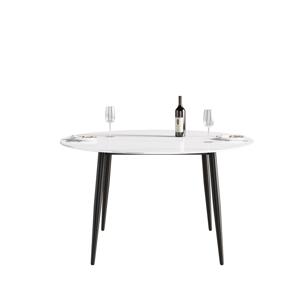 53.15"Modern man - made stone round black metal dining table - position for 6 people | Home Elegance USA