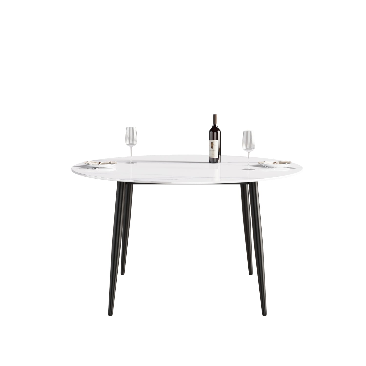 53.15"Modern man - made stone round black metal dining table - position for 6 people | Home Elegance USA