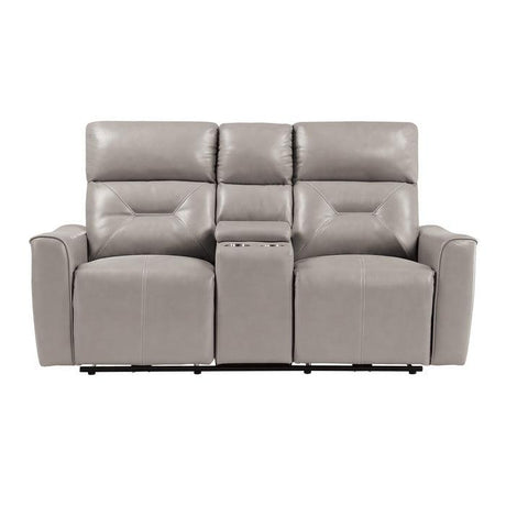 Burwell Power Double Reclining Love Seat With Center Console And Usb Ports In Light Gray 9446Cb - 2Pw | Home Elegance USA