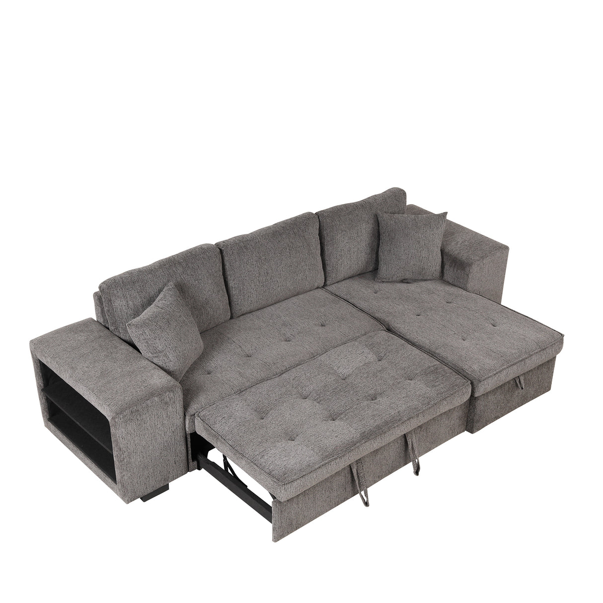 104" Modern L-Shape 3 Seat Reversible Sectional Couch, Pull Out Sleeper Sofa with Storage Chaise and 2 Stools for Living Room Furniture Set,Knox Charcoal (old sku:SG000431AAA) - Home Elegance USA