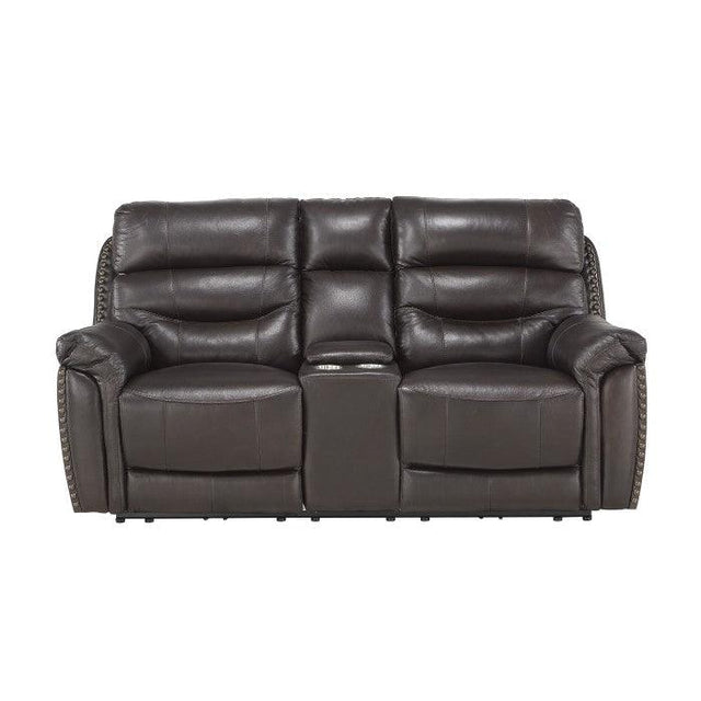 Homelegance - Lance Power Double Reclining Love Seat With Center Console, Power Headrests And Usb Ports In Brown - 9527Brw-2Pwh