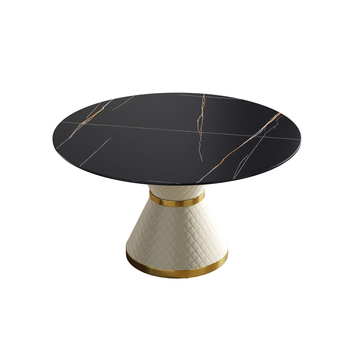 53.15"Modern artificial stone round white carbon steel base dining table - can accommodate 6 people | Home Elegance USA