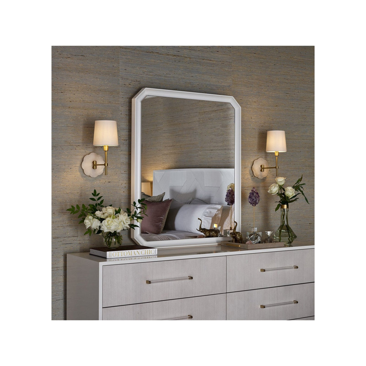 Brentwood Dresser White Lacquer with Alabaster Drawer Fronts | Universal