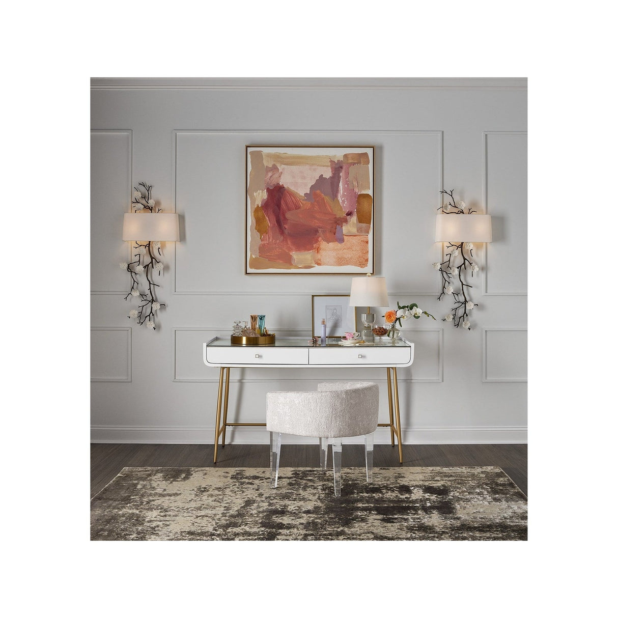 Love Joy Bliss Vanity Chair Bubbly Champagne Fabric with Acrylic Legs – Universal