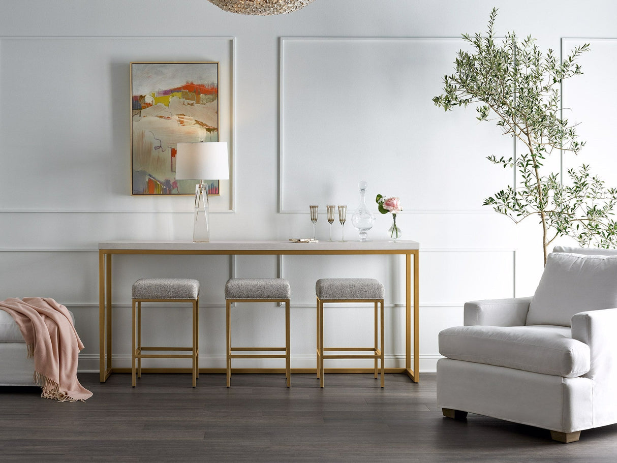 Love Joy Bliss Console Table Alabaster & Soft Gold with Stools | Universal
