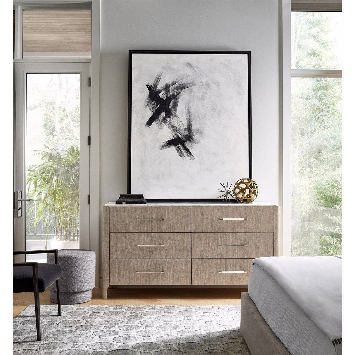 Soren Dresser Pumice Finish with Marble Top and 6 Drawers | Universal