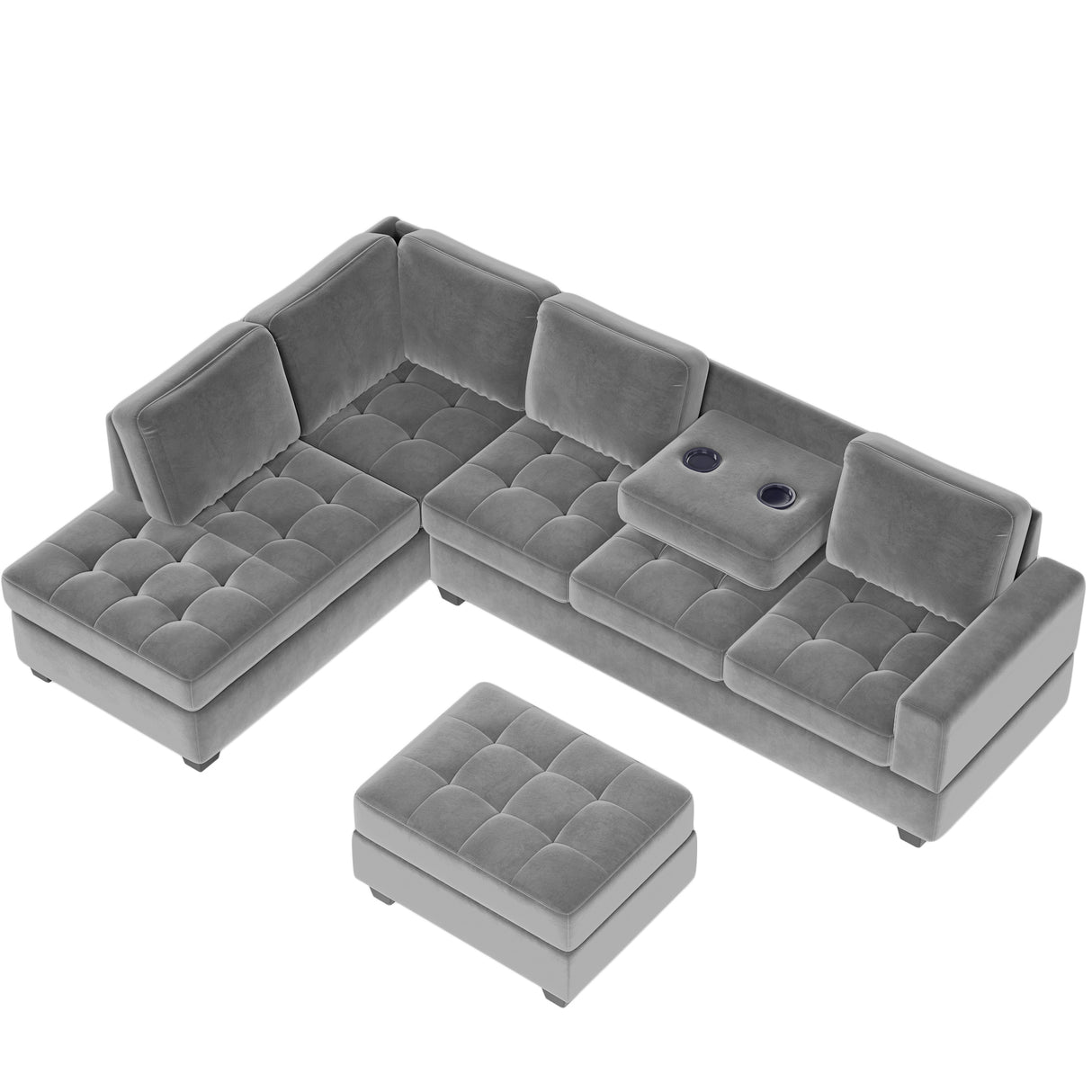 Orisfur. Modern Sectional Sofa with Reversible Chaise, L Shaped Couch Set with Storage Ottoman and Two Cup Holders for Living Room - Home Elegance USA