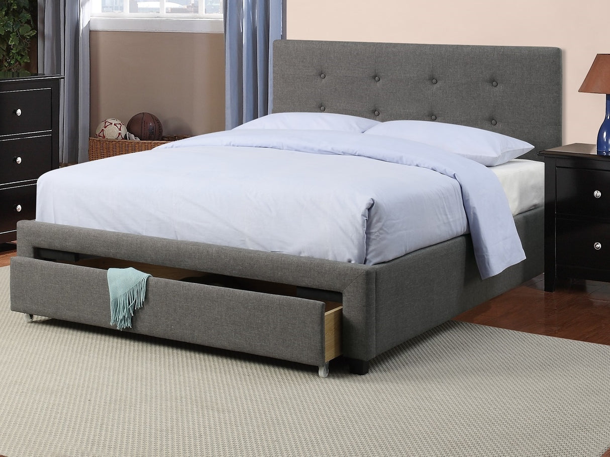 Bedroom Furniture Grey Polyfiber 1pc Queen Size Bed Tufted Headboard Storage Drawers Footboard | Home Elegance USA