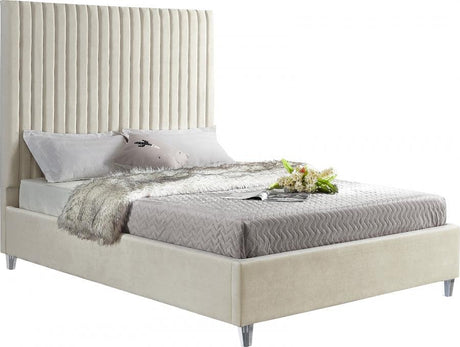 Candace Velvet King Bed In Cream - Candacecream - K | Meridian | Home Elegance USA