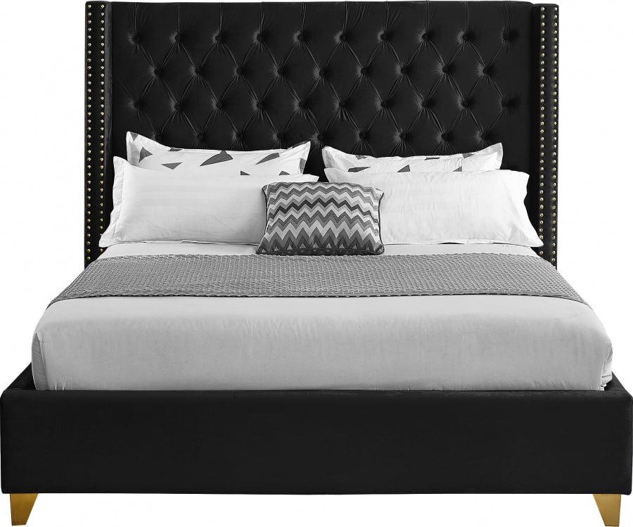Barolo Velvet King Bed In Black - Baroloblack - K | Meridian | Home Elegance USA