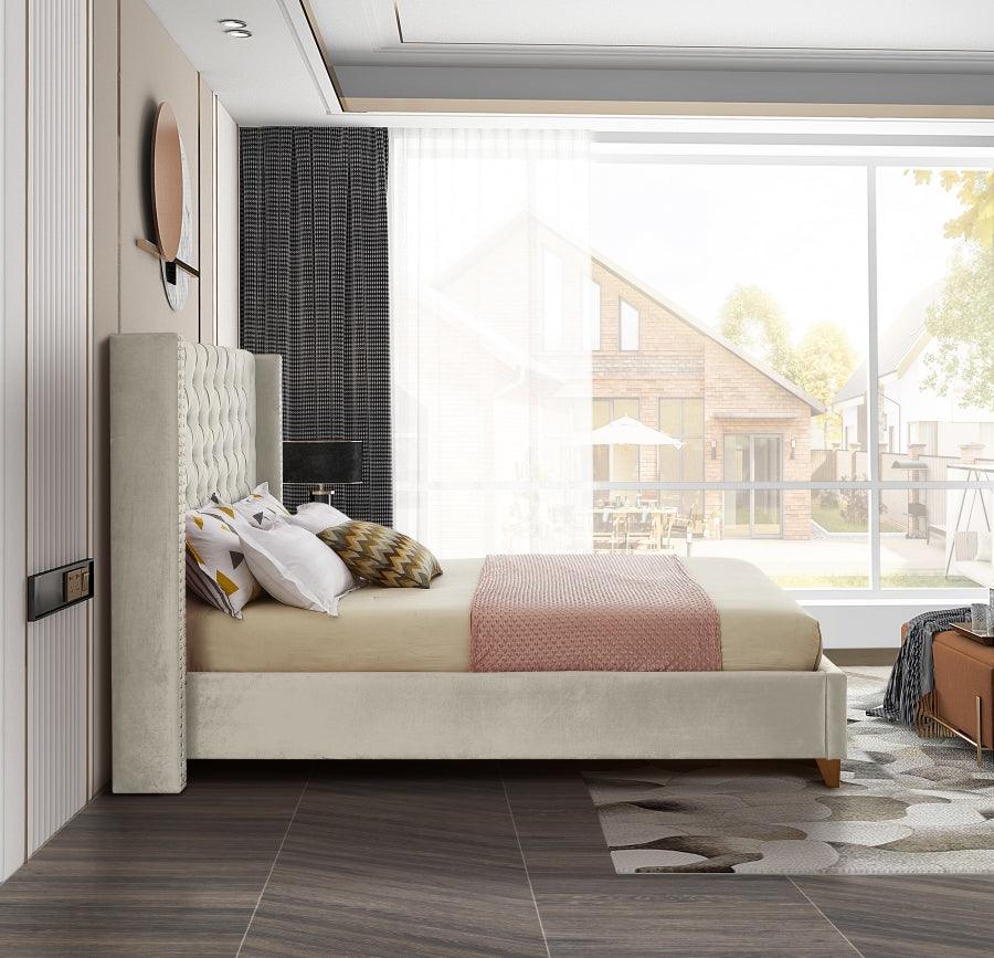 Barolo Velvet King Bed In Cream - Barolocream - K | Meridian | Home Elegance USA