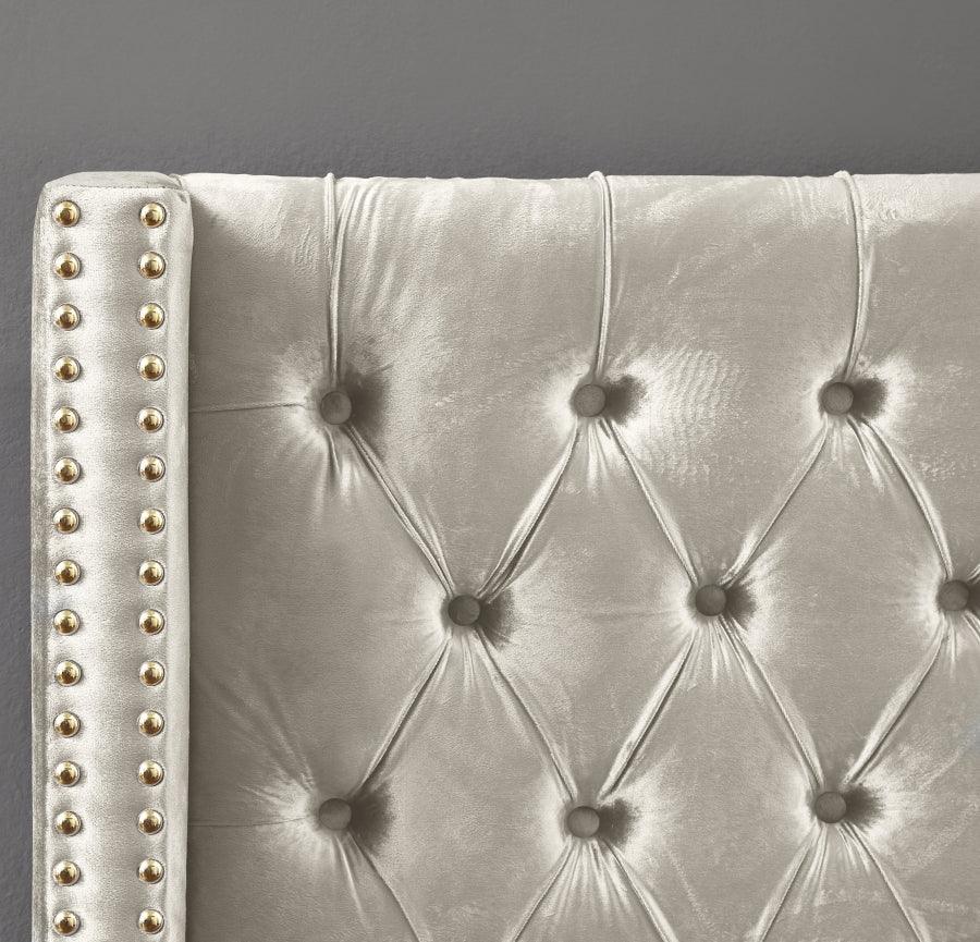 Barolo Velvet King Bed In Cream - Barolocream - K | Meridian | Home Elegance USA