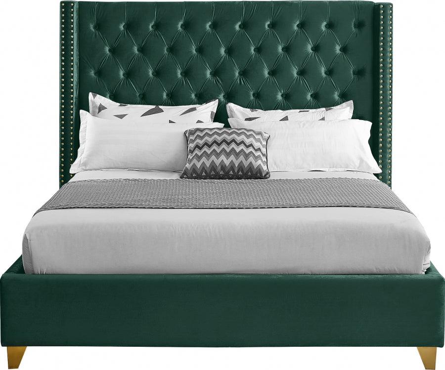 Barolo Velvet King Bed In Green - Barologreen - K | Meridian | Home Elegance USA