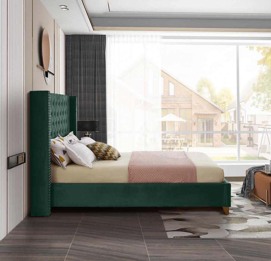 Barolo Velvet King Bed In Green - Barologreen - K | Meridian | Home Elegance USA