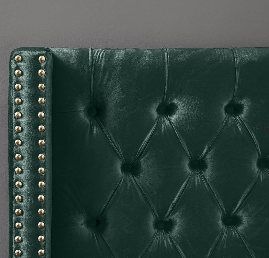 Barolo Velvet Queen Bed In Green - Barologreen - Q | Meridian | Home Elegance USA